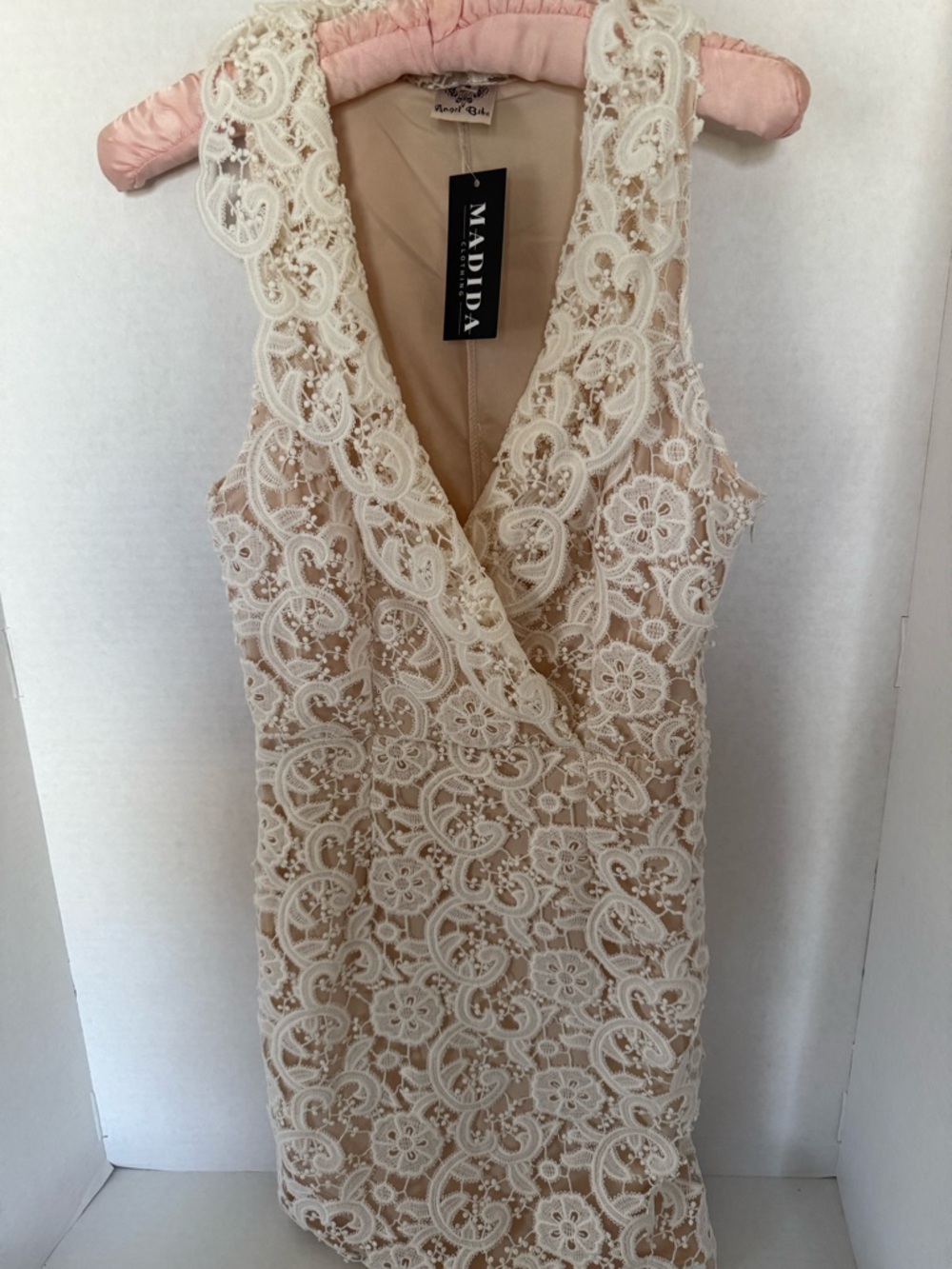 Angel Biba Cream Lace Midi Dress with Nude Lining